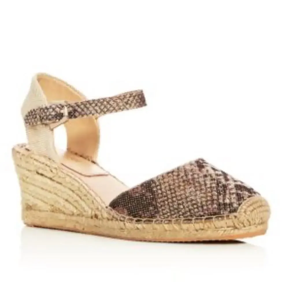 Botkier Elia Size 10 Glitter Snake-Print Ankle Strap Espadrille Wedge Sandals